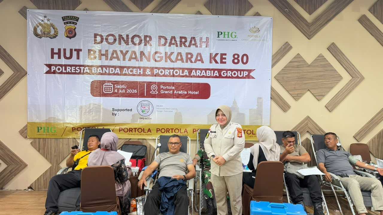 Dukung Kebutuhan Darah di Banda Aceh, Portola Grand Arabia Hotel Gelar Aksi Sosial Bersama Polresta