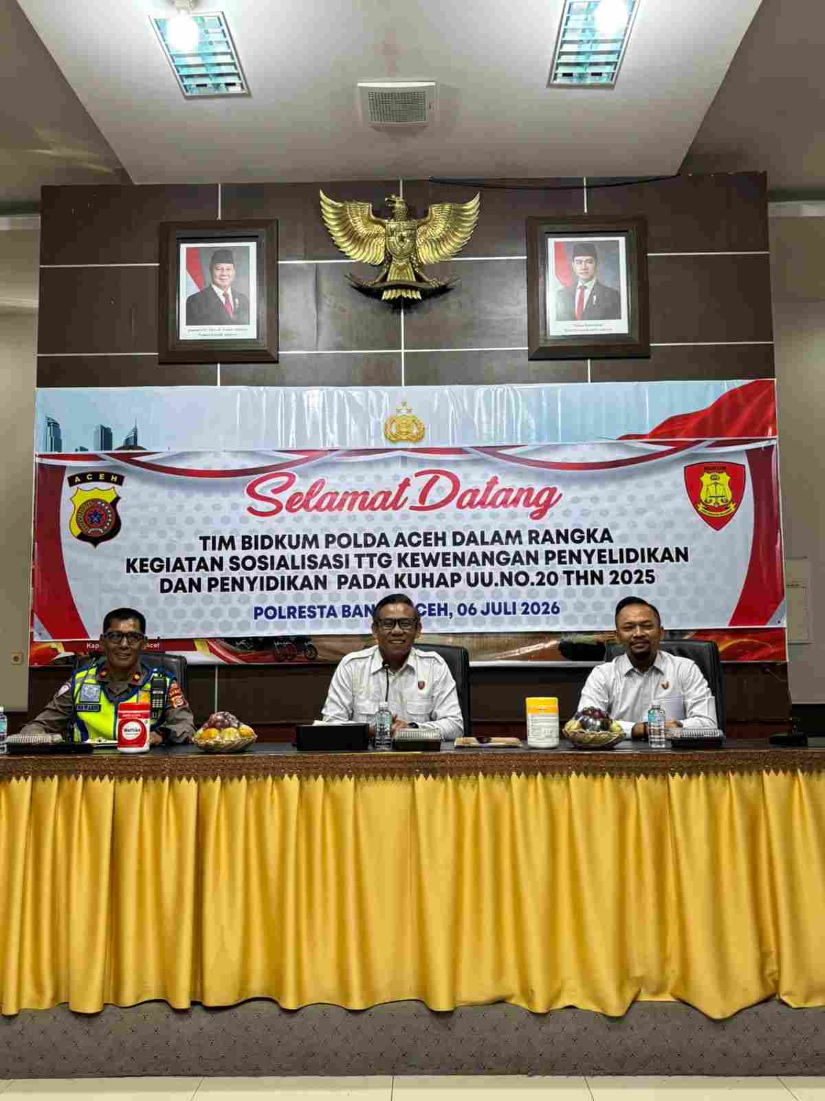 Bidkum Polda Aceh Sosialisasikan Kewenangan Penyelidikan dan Penyidikan dalam KUHAP Baru di Polresta - Tribratanews Polresta Banda Aceh